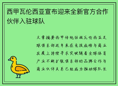 西甲瓦伦西亚宣布迎来全新官方合作伙伴入驻球队 西甲瓦伦西亚宣布迎来全新官方合作伙伴入驻球队